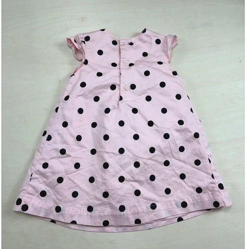 Carter's Baby Girl Pink Polka Dot Sleeveless Dress 12M Black Bow CXP400-431